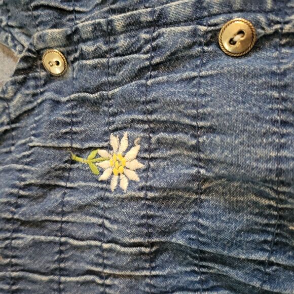 90s Bobbie Brooks Denim Floral Embroidered Vest Lagenlook Cottagecore Size L - Picture 6 of 12